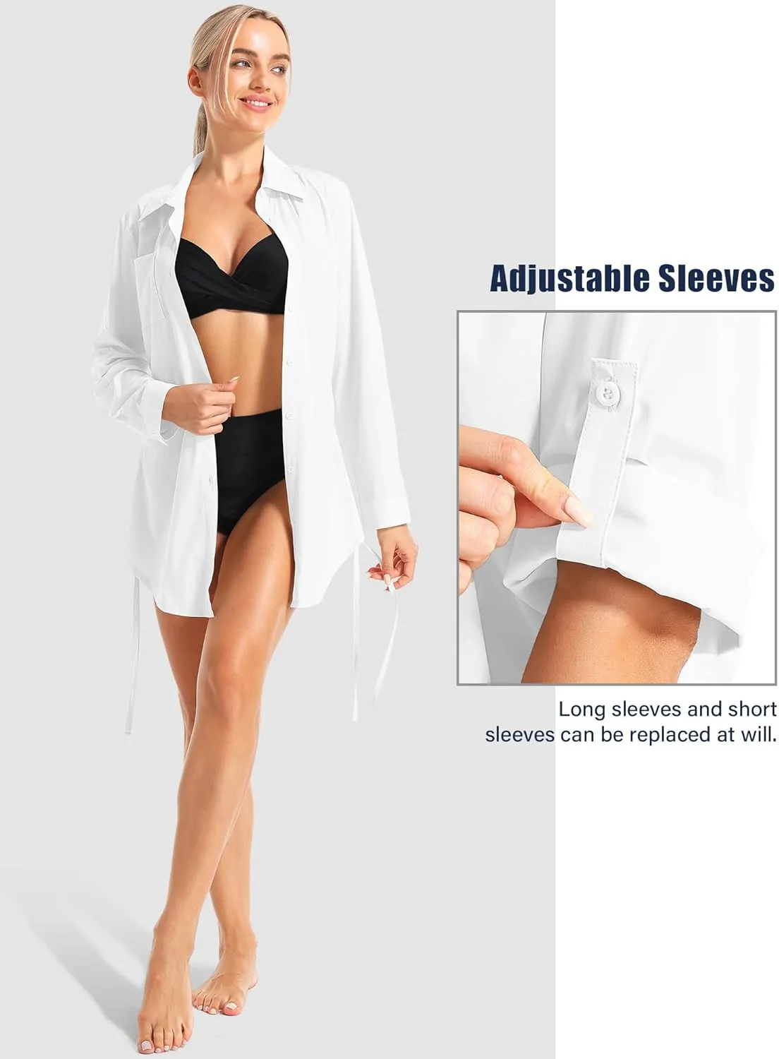 Womens Bathing Suit Cover Up Swimsuit Cover Up for Women Drawstring Button Down UV Sun Protection Beach Dress Shirt