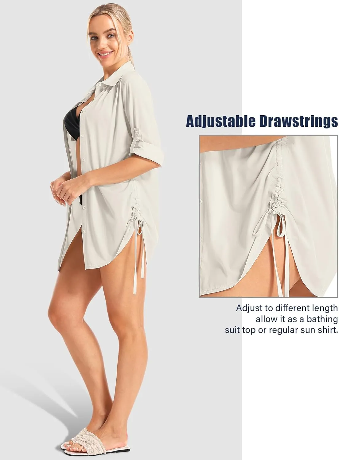 Womens Bathing Suit Cover Up Swimsuit Cover Up for Women Drawstring Button Down UV Sun Protection Beach Dress Shirt