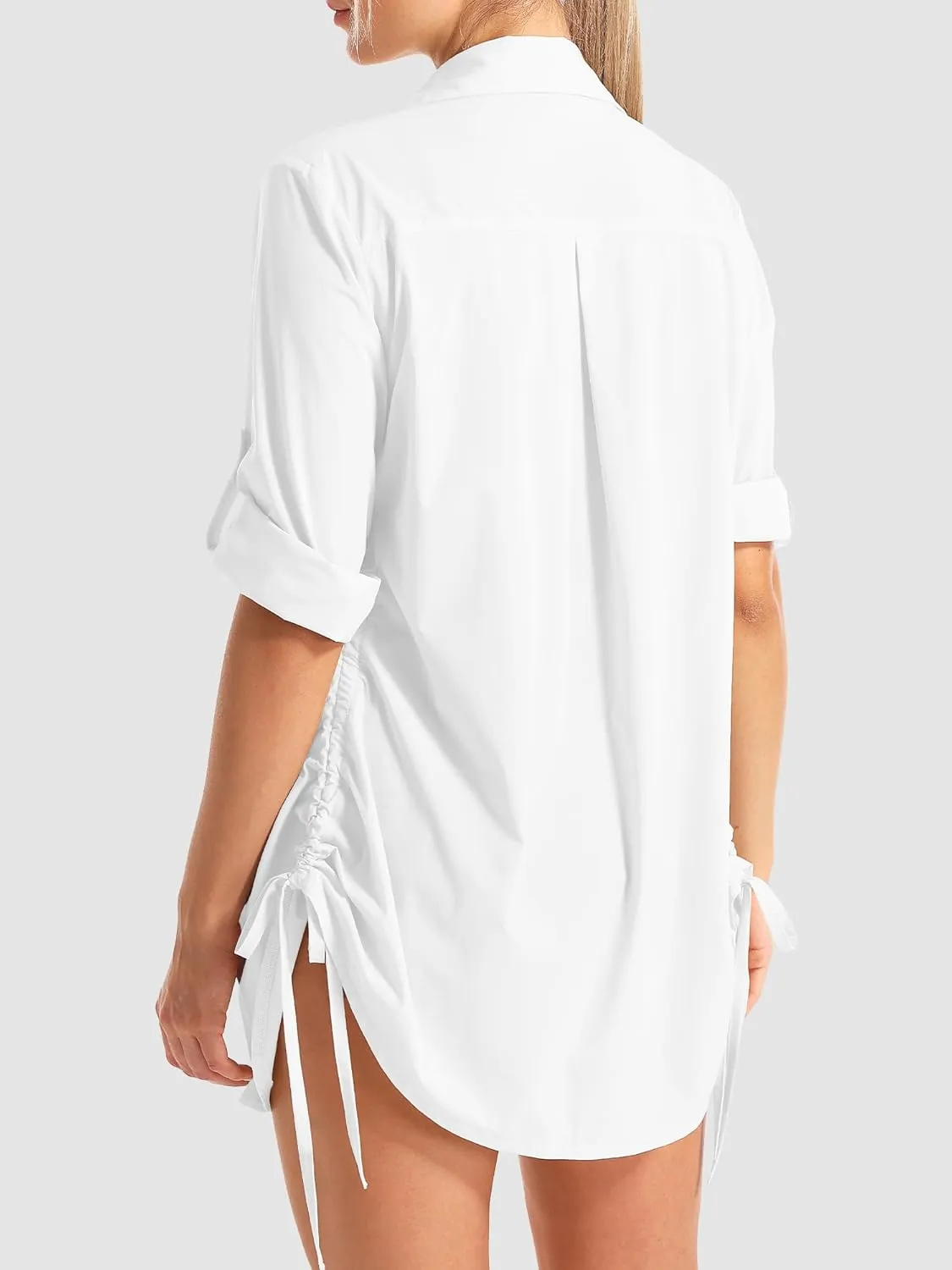 Womens Bathing Suit Cover Up Swimsuit Cover Up for Women Drawstring Button Down UV Sun Protection Beach Dress Shirt