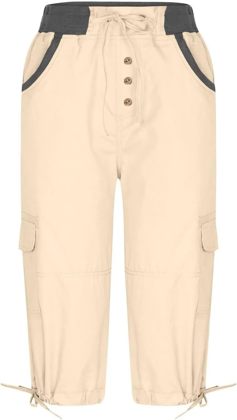 Women's Capri Pants Summer Lightweight Outdoor Hiking Capris with Drawstring Cargo Pockets Yoga Cropped Pant