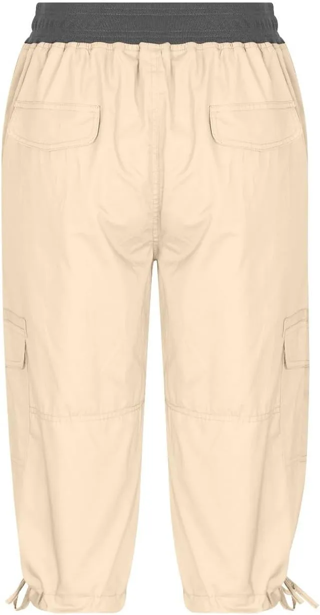 Women's Capri Pants Summer Lightweight Outdoor Hiking Capris with Drawstring Cargo Pockets Yoga Cropped Pant