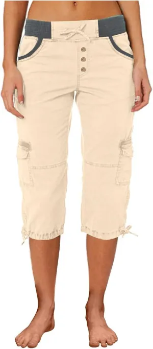 Women's Capri Pants Summer Lightweight Outdoor Hiking Capris with Drawstring Cargo Pockets Yoga Cropped Pant