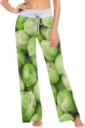 Women's Comfy Casual Pajama Pants Weeds Leaf Skull Print Drawstring Palazzo Lounge Pants Wide Leg