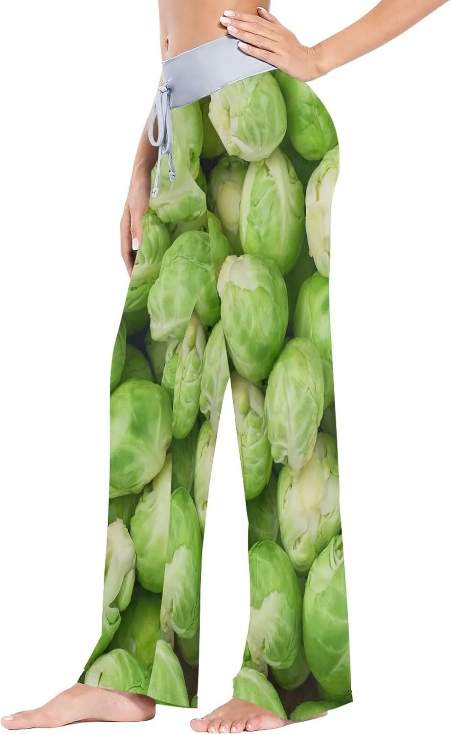 Women's Comfy Casual Pajama Pants Weeds Leaf Skull Print Drawstring Palazzo Lounge Pants Wide Leg