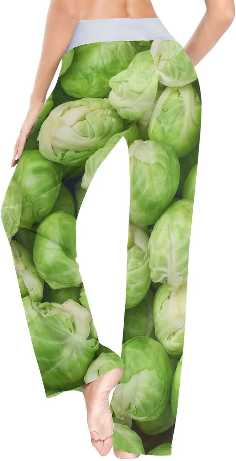 Women's Comfy Casual Pajama Pants Weeds Leaf Skull Print Drawstring Palazzo Lounge Pants Wide Leg