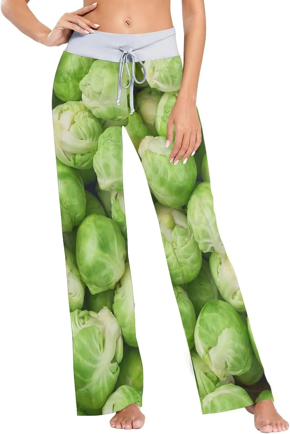 Women's Comfy Casual Pajama Pants Weeds Leaf Skull Print Drawstring Palazzo Lounge Pants Wide Leg