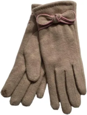 Women's Cycling Gloveswomen'S Gloves Bow Knot Wool Double Layer Plus Velvet Warm Cycling Driving Finger Touch Screen GlovesBeigeOne Size