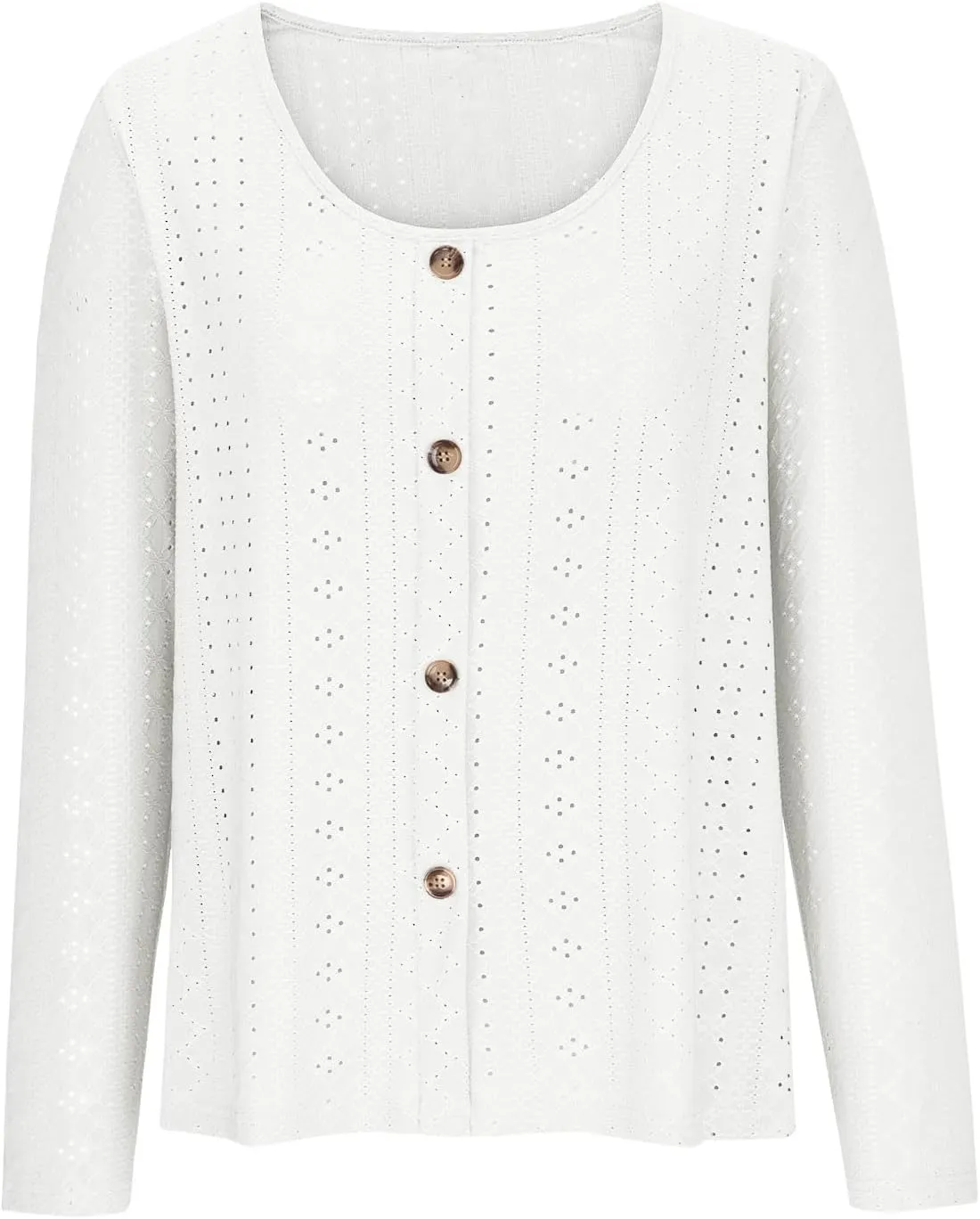 Womens Fashion Tops Eyelet Embroidery Long Sleeve Button Dwon Shirts Loose Casual 2024 Fall Clothes Comfy Shirt