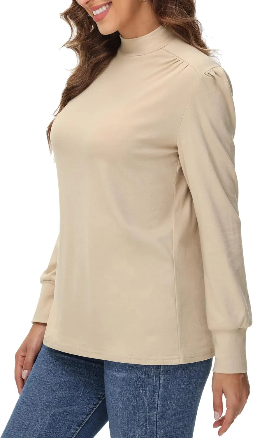 Womens Mock Turtleneck Tops Long Sleeve Fleece Lined Lightweight Thermal Base Layer