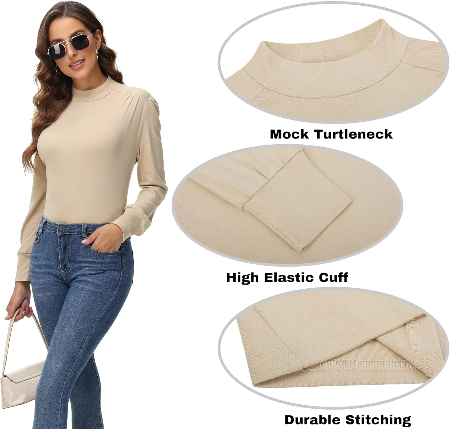 Womens Mock Turtleneck Tops Long Sleeve Fleece Lined Lightweight Thermal Base Layer