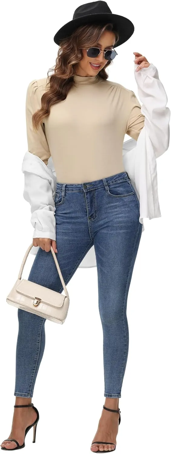 Womens Mock Turtleneck Tops Long Sleeve Fleece Lined Lightweight Thermal Base Layer