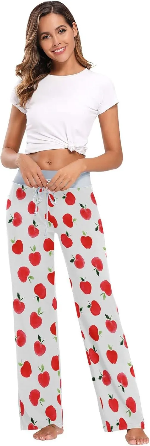 Womens Pajama Pants Soft Sleepwear Drawstring Wide Leg Lounge Long Bottoms XS-XL