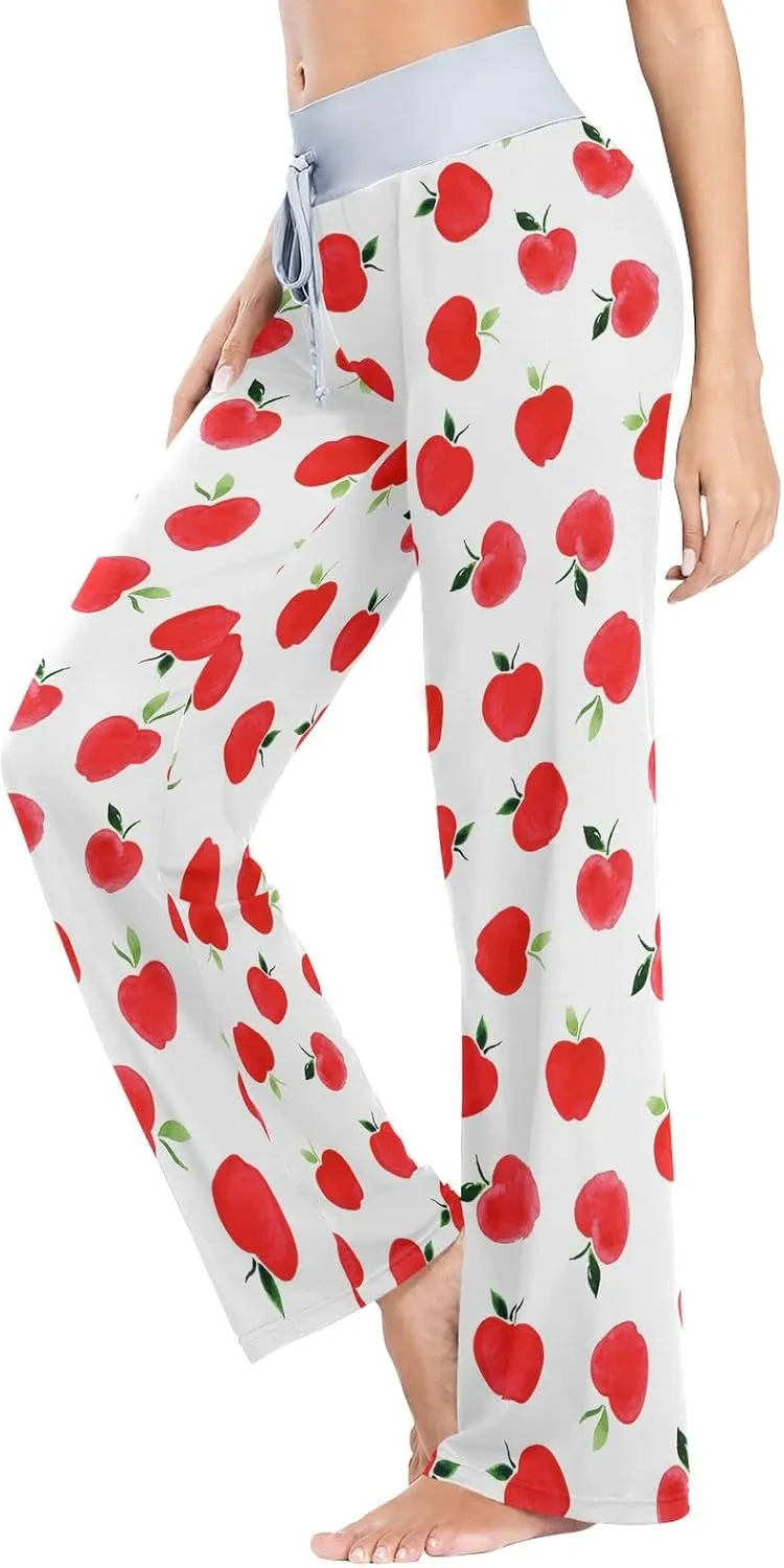 Womens Pajama Pants Soft Sleepwear Drawstring Wide Leg Lounge Long Bottoms XS-XL