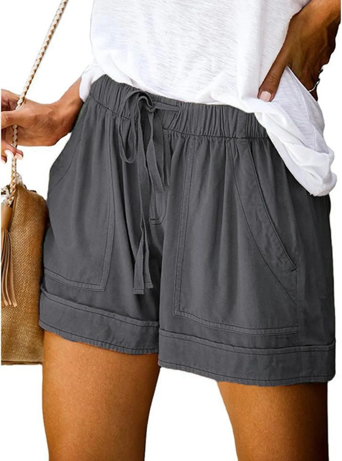 Womens Shorts Casual Summer 2025 Beach Vacation Plus Size Elastic Waist Drawstring with Pockets Comfy Trendy Clothes