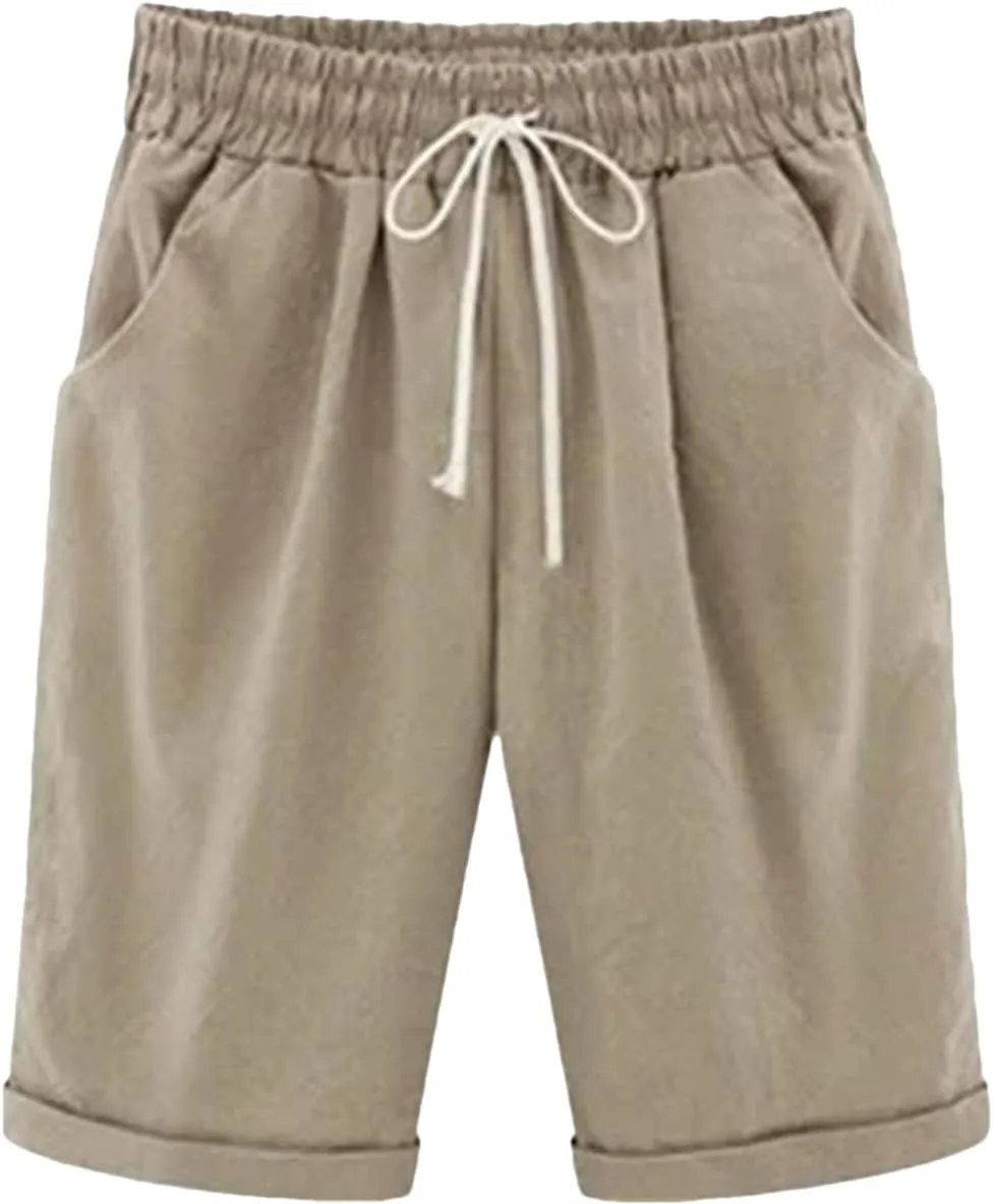 Women's Solid Color High Waist Shorts Women Drawstring Casual Loose Beach Shorts