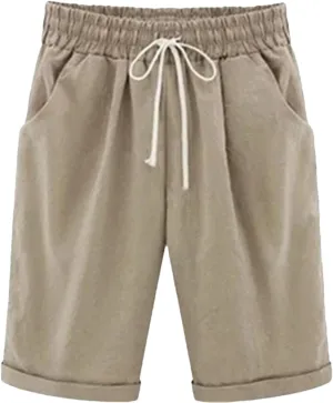 Women's Solid Color High Waist Shorts Women Drawstring Casual Loose Beach Shorts