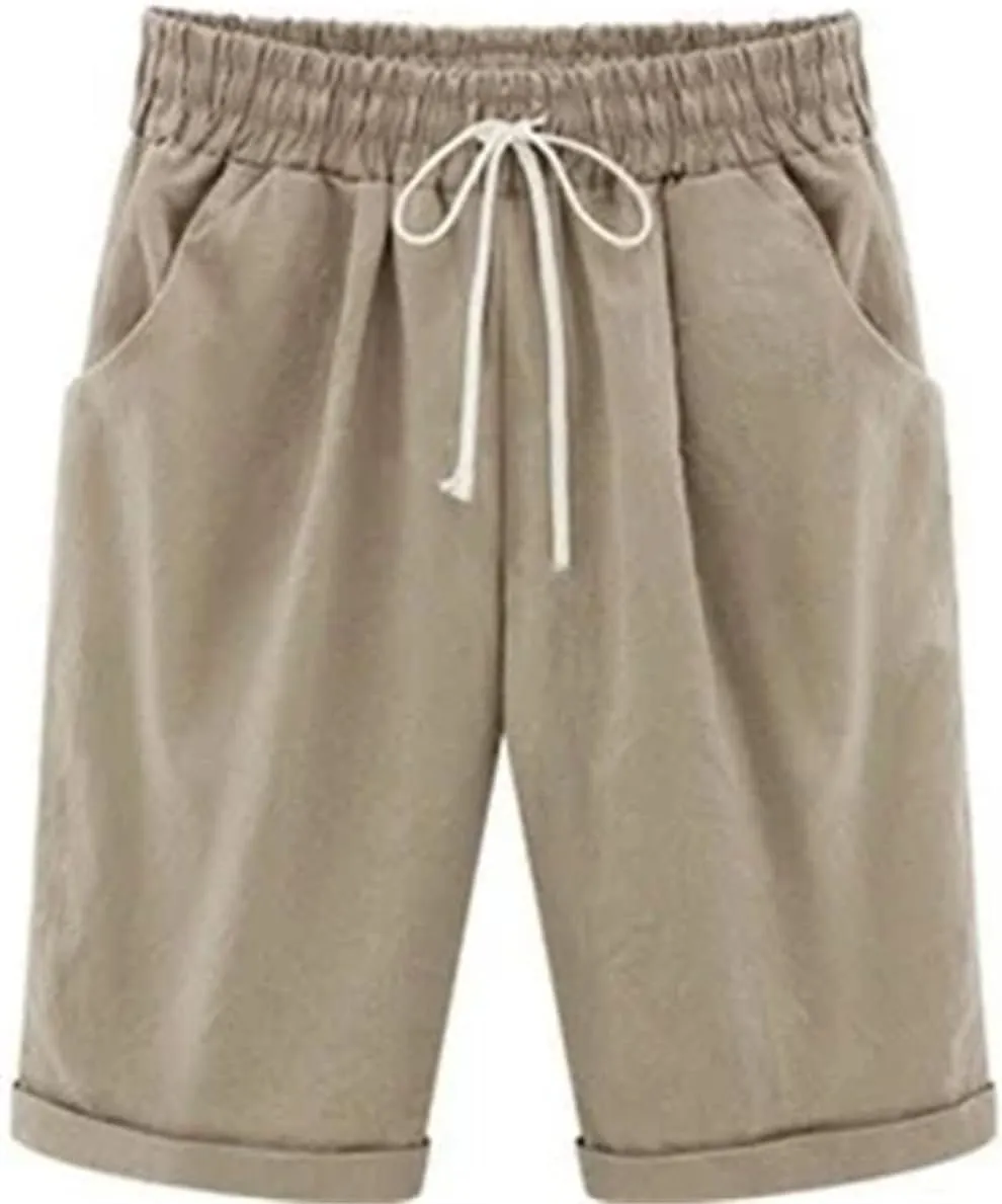 Women's Solid Color High Waist Shorts Women Drawstring Casual Loose Beach Shorts