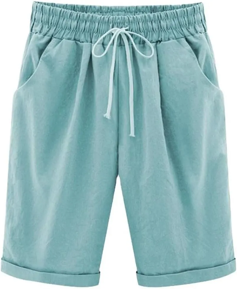 Women's Solid Color High Waist Shorts Women Drawstring Casual Loose Beach Shorts