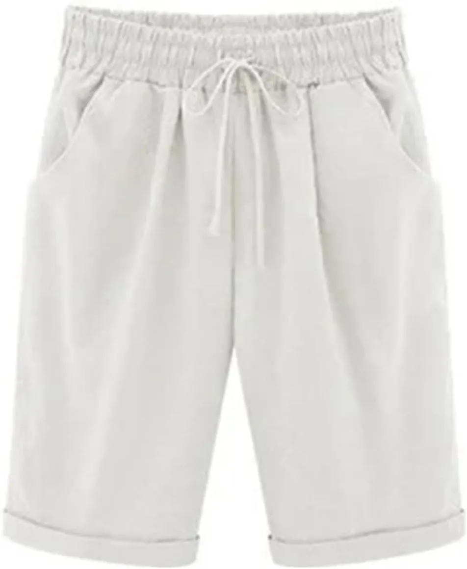 Women's Solid Color High Waist Shorts Women Drawstring Casual Loose Beach Shorts