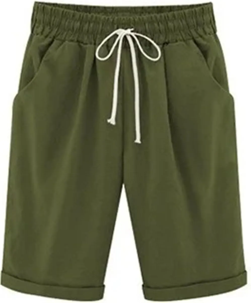 Women's Solid Color High Waist Shorts Women Drawstring Casual Loose Beach Shorts