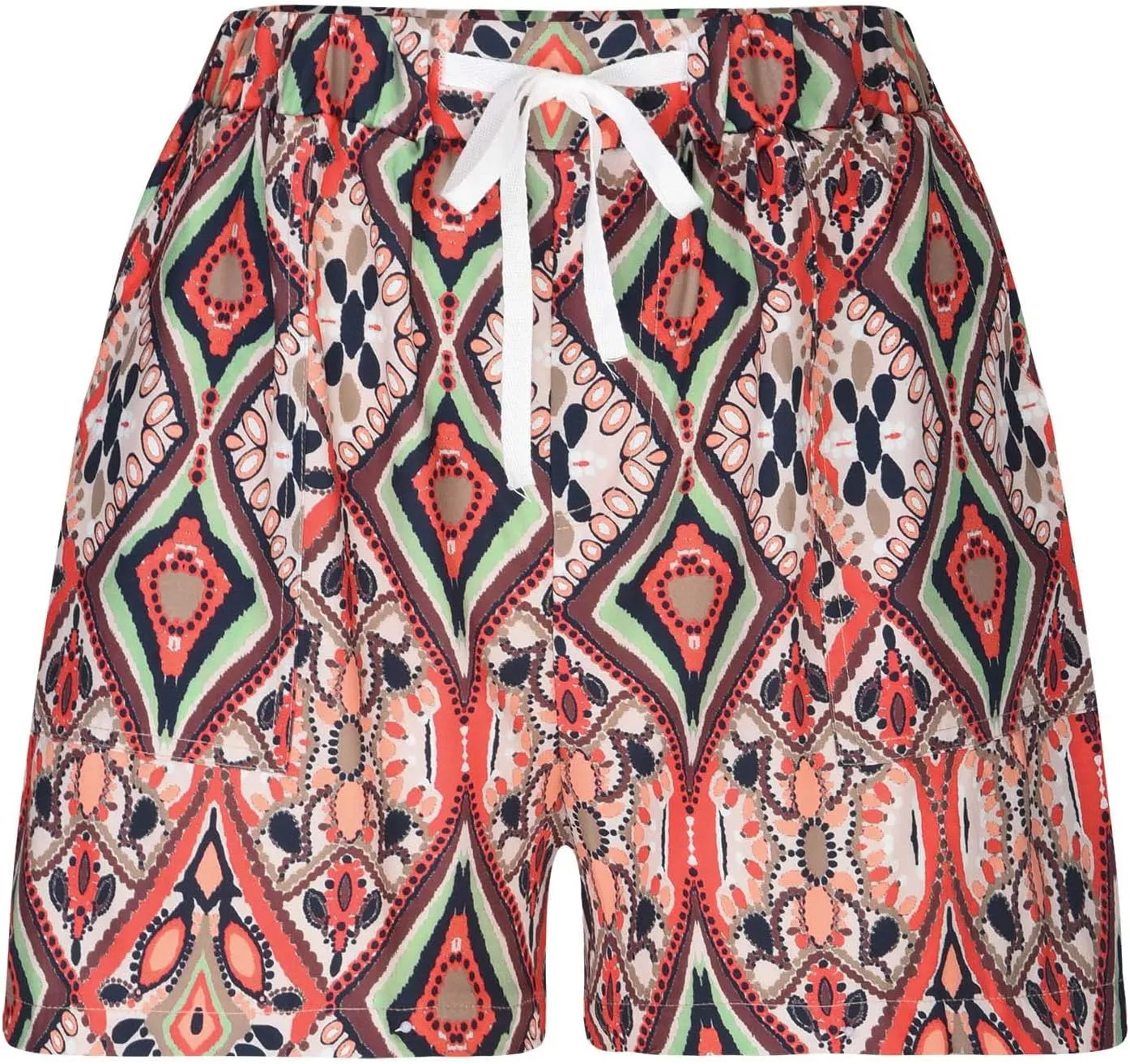 Women's Summer Beach Shorts Vacation Floral Drawstring Elastic Waist Short Pants Casual Shorts with Poickets