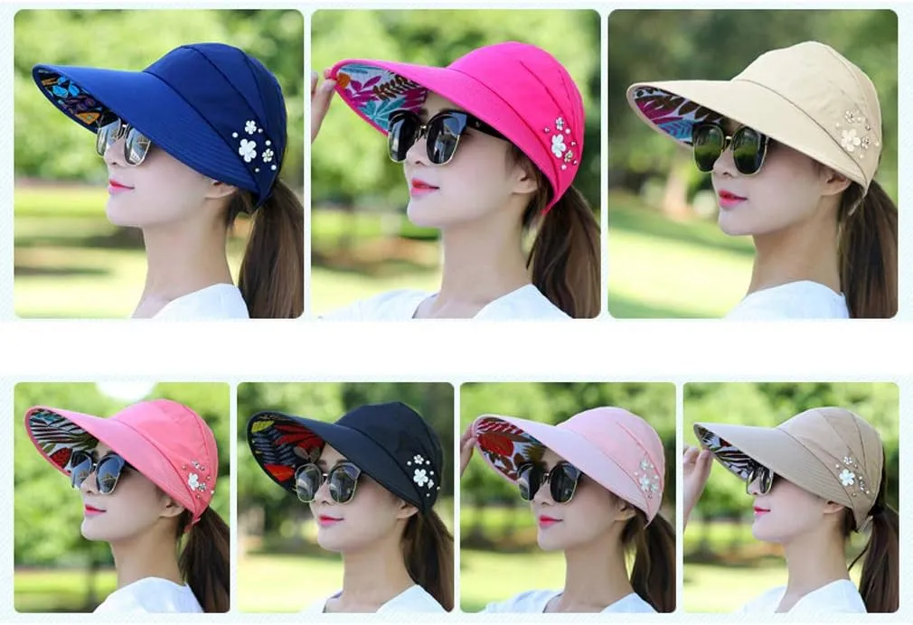 Women's Sun Hat Wide Brim UV Protection Summer Beach Visor Cap