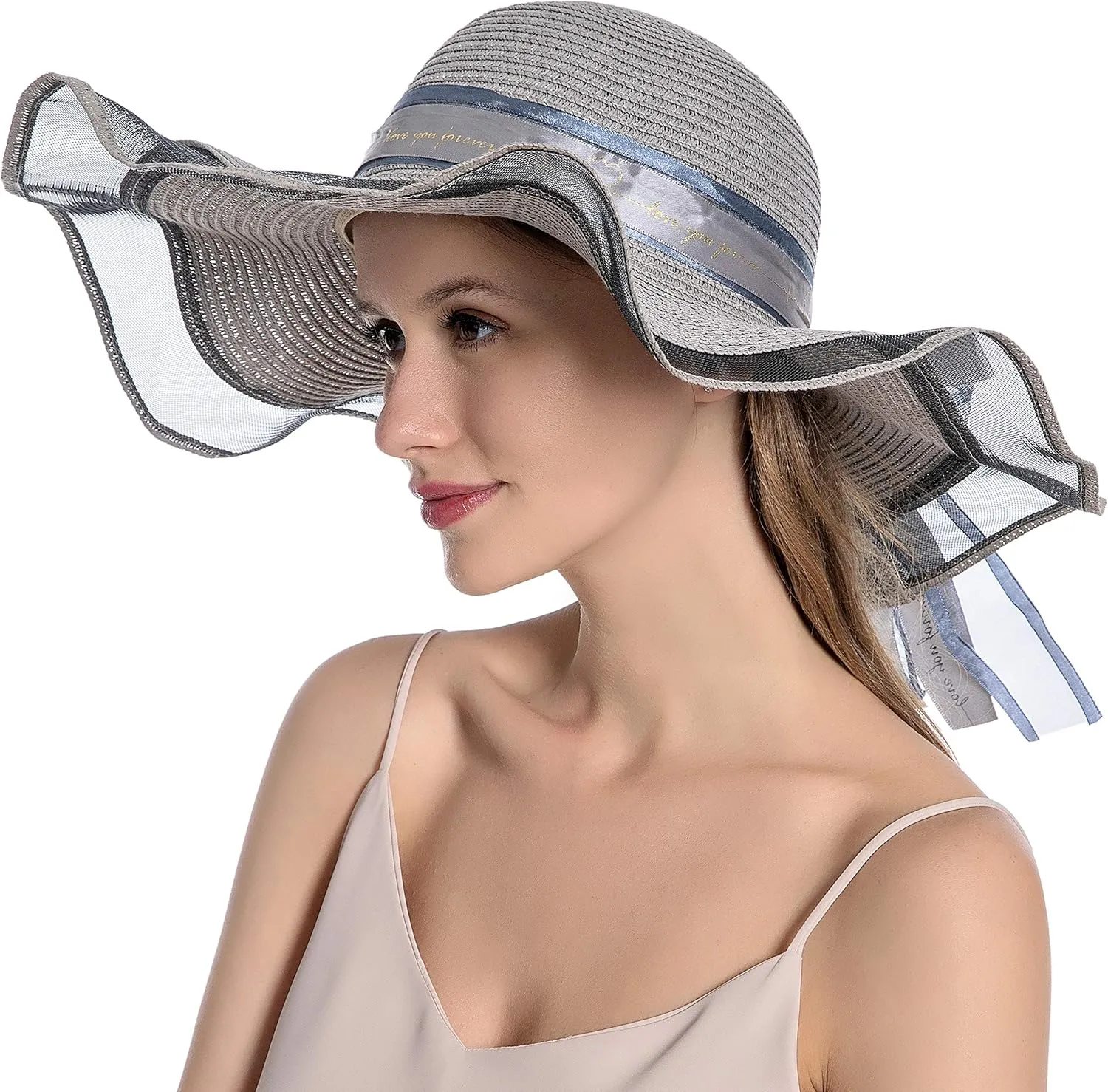 Womens Sun Straw Hat UV UPF50 Travel Foldable Wide Brim Summer Beach Hats