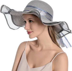 Womens Sun Straw Hat UV UPF50 Travel Foldable Wide Brim Summer Beach Hats