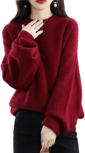 Women's Sweaters 100% Pure Merino Wool Pullover Autumn Winter Loose Knitted O-Neck Long Sleeve Thick Warm Tops