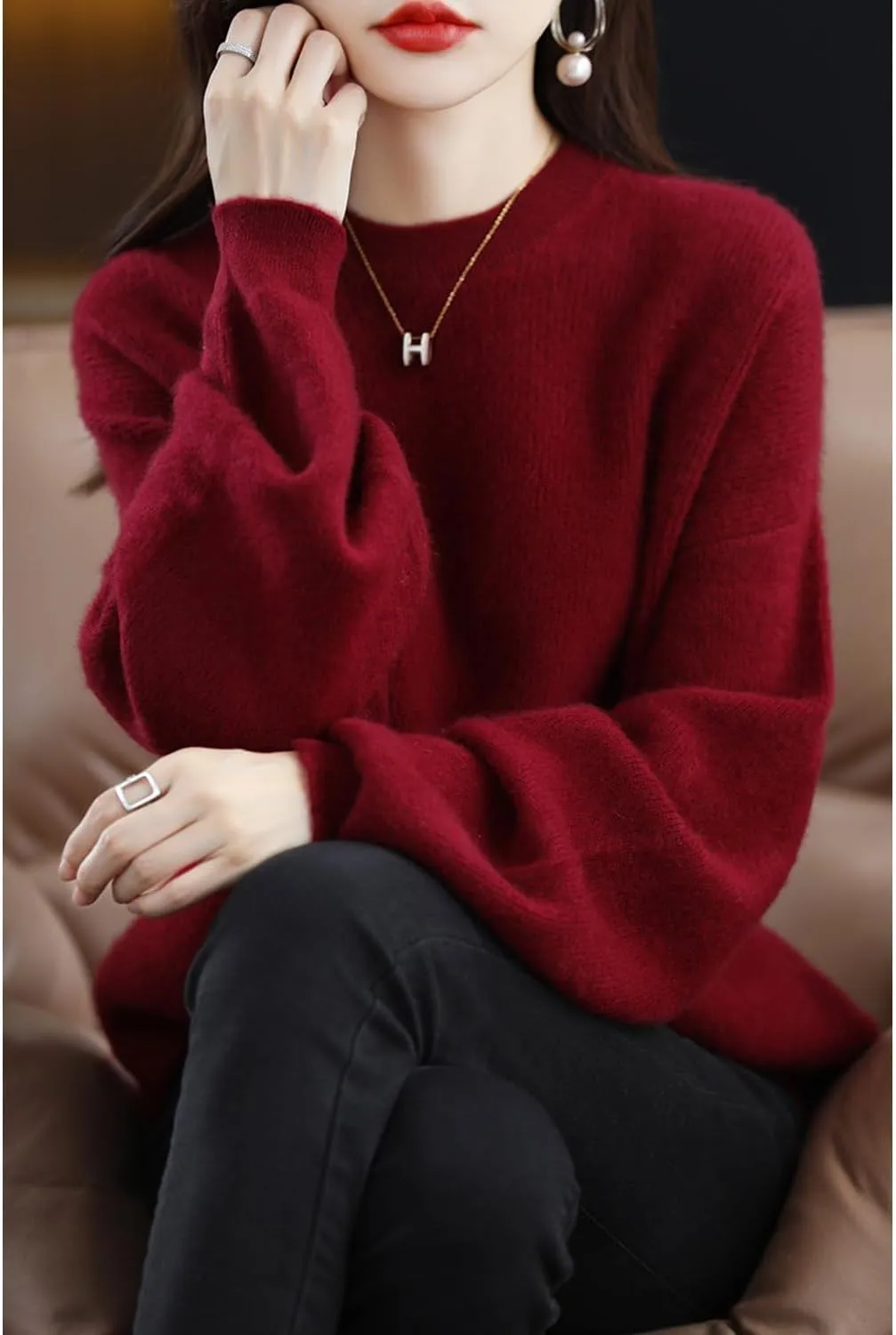 Women's Sweaters 100% Pure Merino Wool Pullover Autumn Winter Loose Knitted O-Neck Long Sleeve Thick Warm Tops