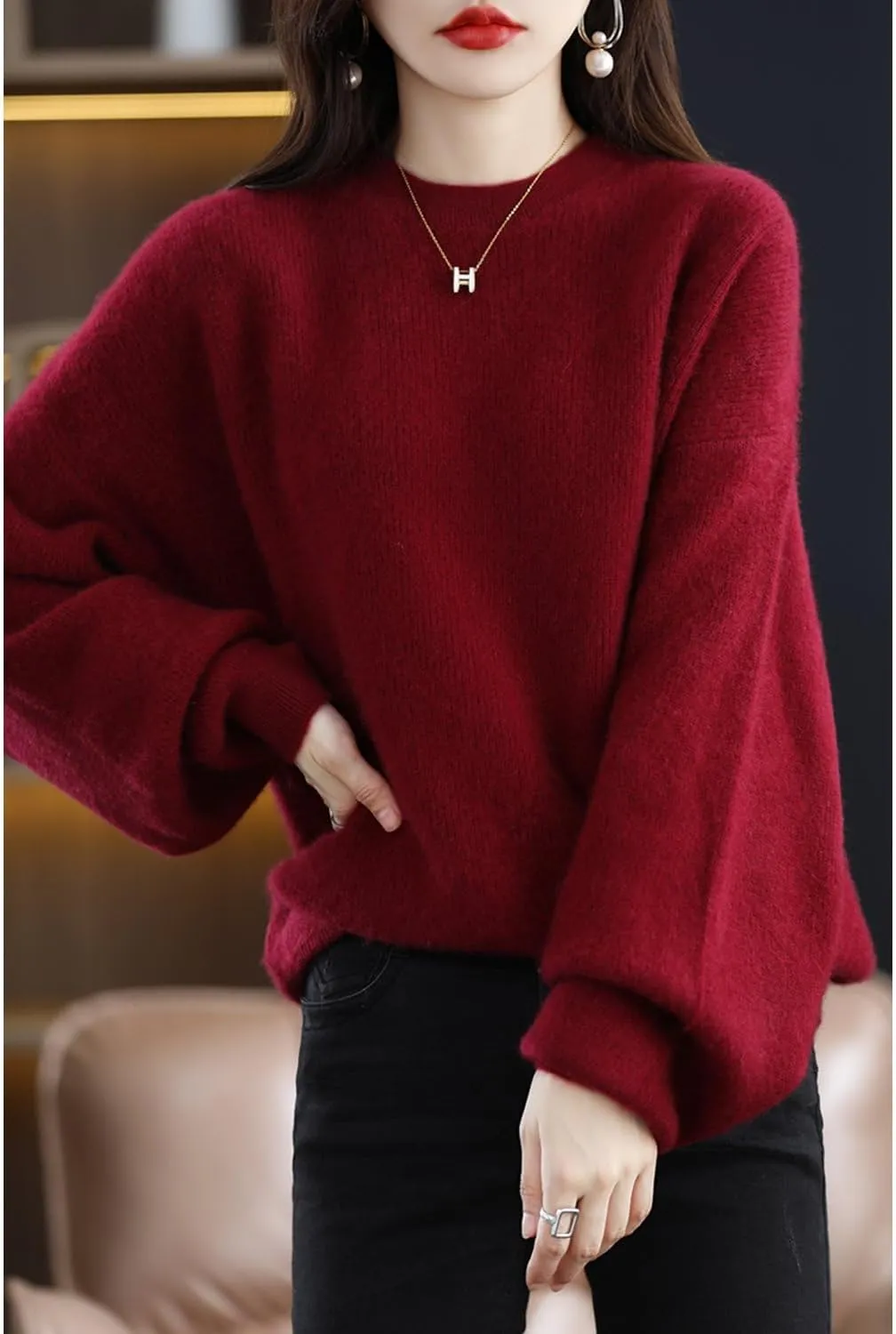 Women's Sweaters 100% Pure Merino Wool Pullover Autumn Winter Loose Knitted O-Neck Long Sleeve Thick Warm Tops