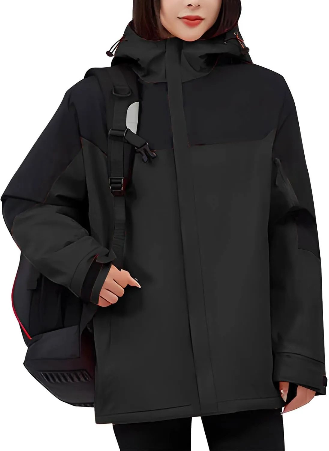 Women's Waterproof Ski Jackets Warm Long Sleeve Zip Pocket Hooded Jacket Windproof Hiking Jacket for Women Winter