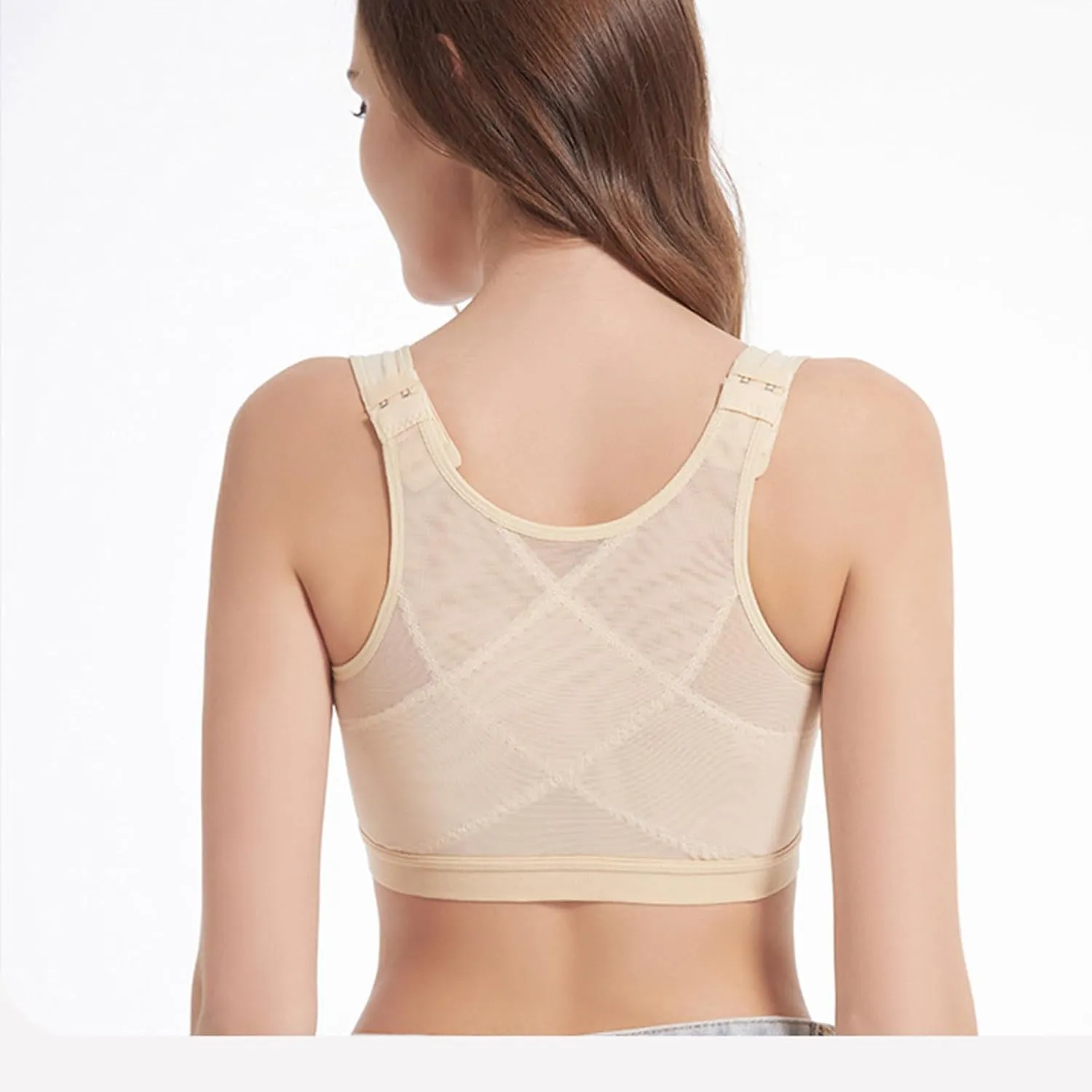 Womens Wireless Sports Bras 4PC Front Hook Comfortable with Wide Straps and Sheer Mesh Training Fitness Bralette 2025