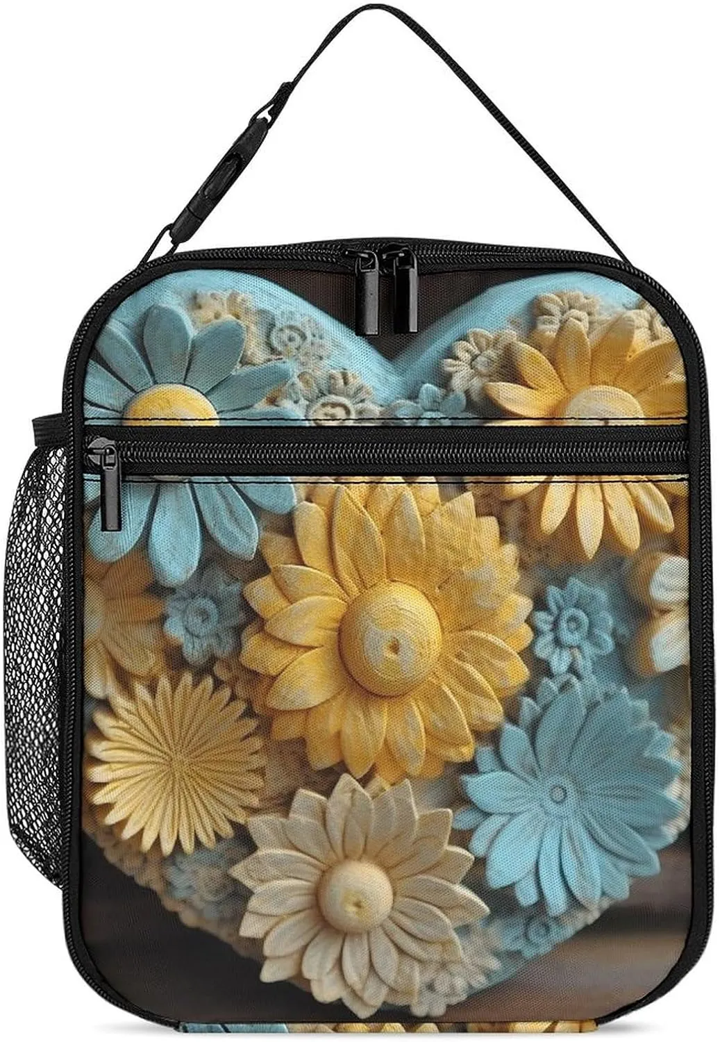 Wood Carving Style Flowers Lunch Bag for Women Lunch Tote Bags Insulated Lunch Box for Men Lunchbox Reusable Lunch Cooler Bag Leakproof Lunch Container for Work Picnic Travel