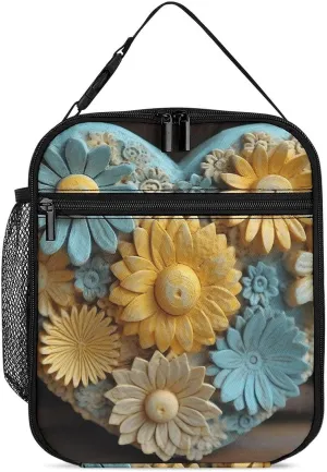 Wood Carving Style Flowers Lunch Bag for Women Lunch Tote Bags Insulated Lunch Box for Men Lunchbox Reusable Lunch Cooler Bag Leakproof Lunch Container for Work Picnic Travel