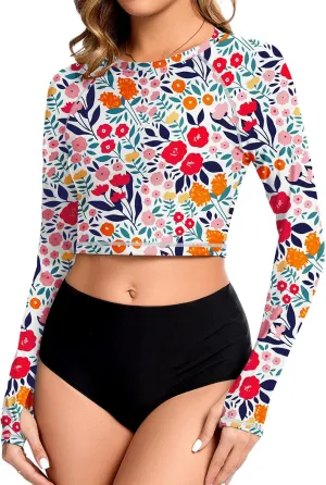 WOWENY Rash Guard for Women Long Sleeve Swimsuits UPF 50  Swim Shirts UV Protection Swim Crop Top Bathing Suit No Bottom