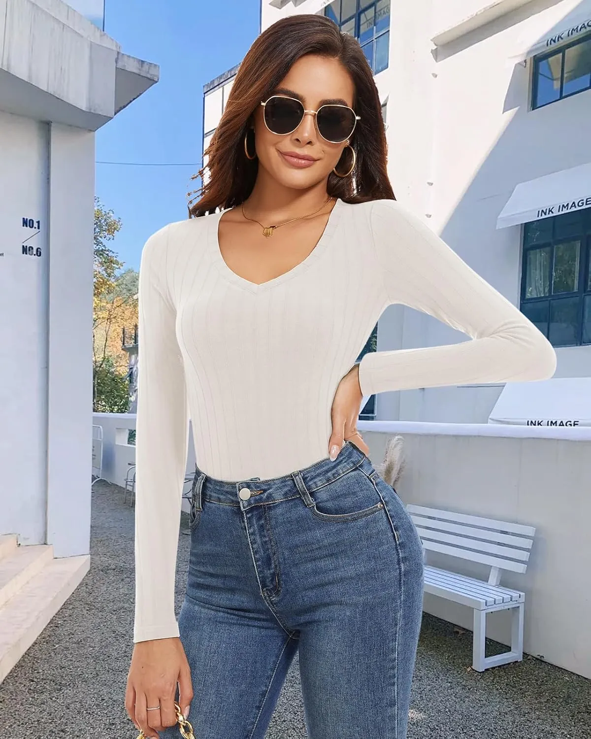 WOWENY Womens Long Sleeve Thermal Shirts V Neck T Shirts Underwear Tops Warm Base Layer Basic Fitted Tees