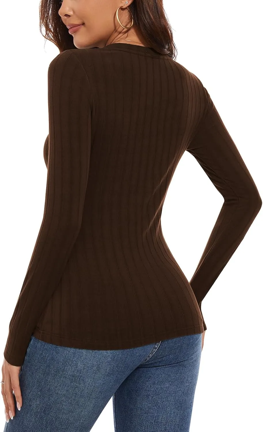 WOWENY Womens Long Sleeve Thermal Shirts V Neck T Shirts Underwear Tops Warm Base Layer Basic Fitted Tees