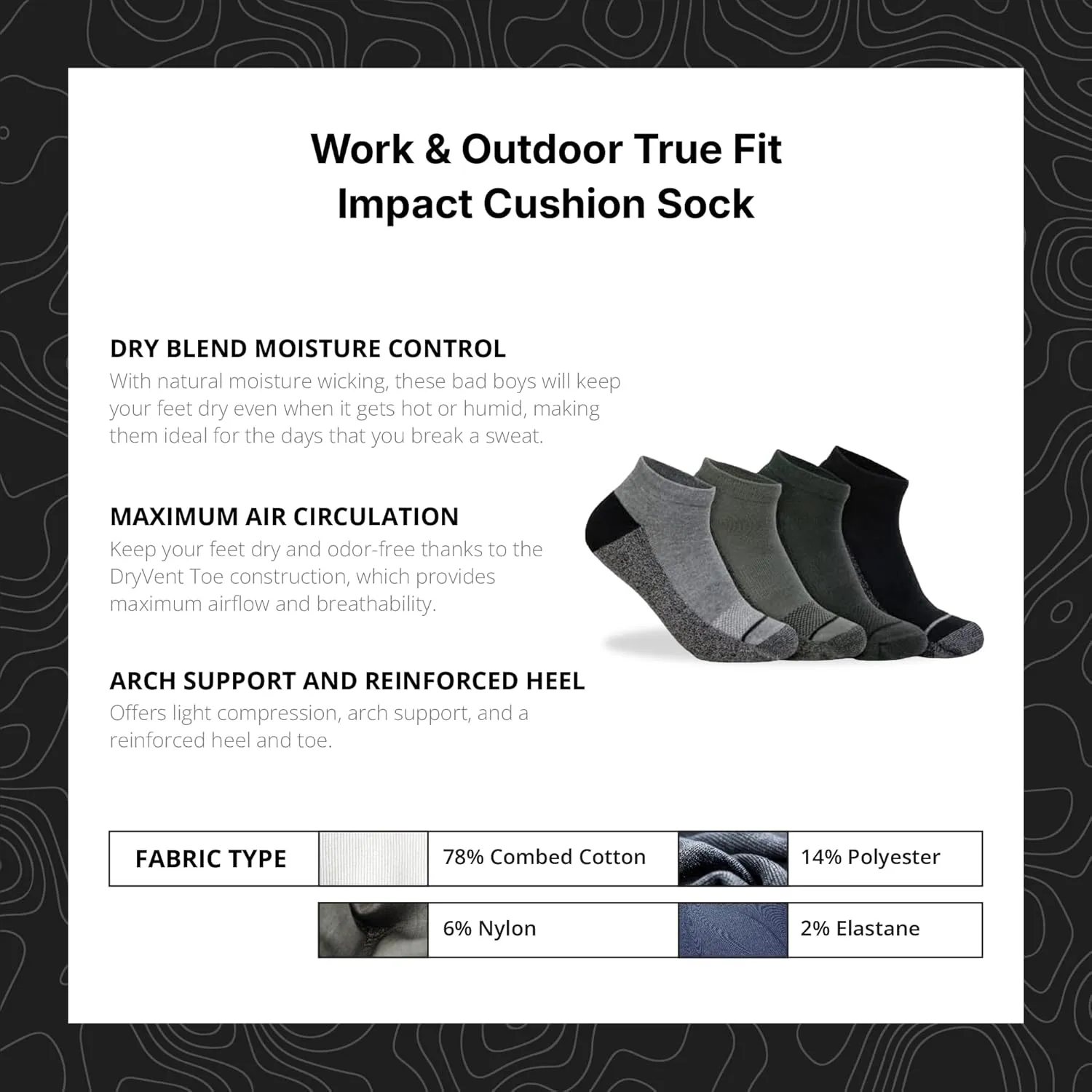 WSX Work & Wear True Fit Impact Cushion Sock | Moisture-Wicking Breathable 360° Support | Comfortable Socks for Men & Women