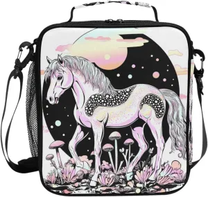 Wudan Cute Horse Insulated Kids Lunch Bag Crossbody Family Lunch Pack for Kitchen University