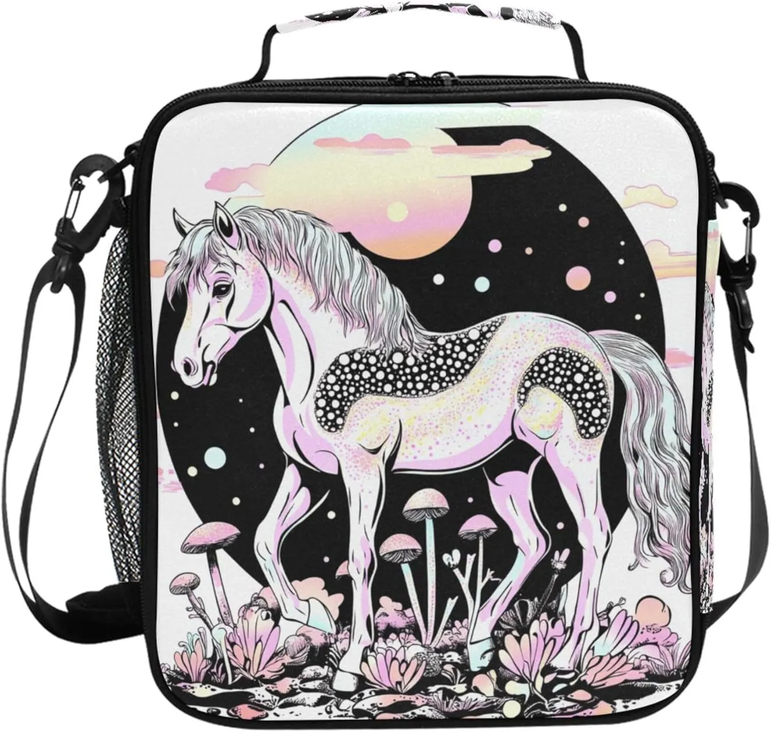 Wudan Cute Horse Insulated Kids Lunch Bag Crossbody Family Lunch Pack for Kitchen University