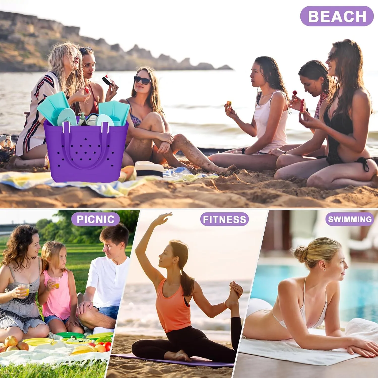 X-Large Beach Rubber Tote Bag Washable Travel Waterproof Sandproof Durable Modern Sports Handbag Groceries Pool