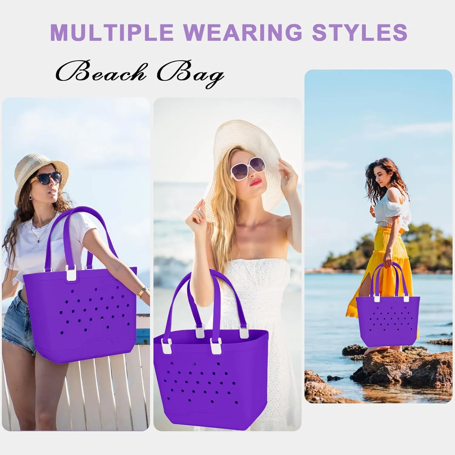 X-Large Beach Rubber Tote Bag Washable Travel Waterproof Sandproof Durable Modern Sports Handbag Groceries Pool