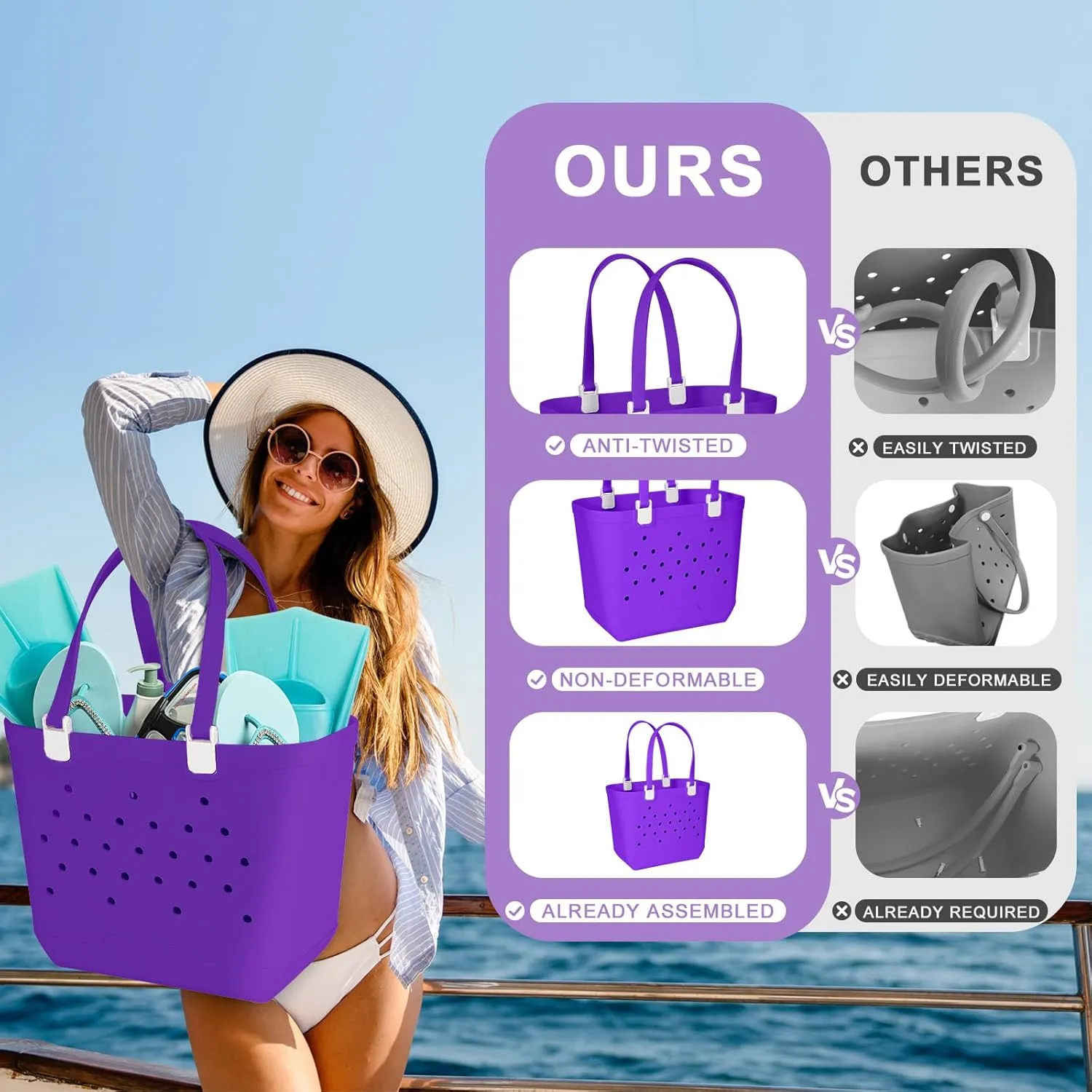 X-Large Beach Rubber Tote Bag Washable Travel Waterproof Sandproof Durable Modern Sports Handbag Groceries Pool