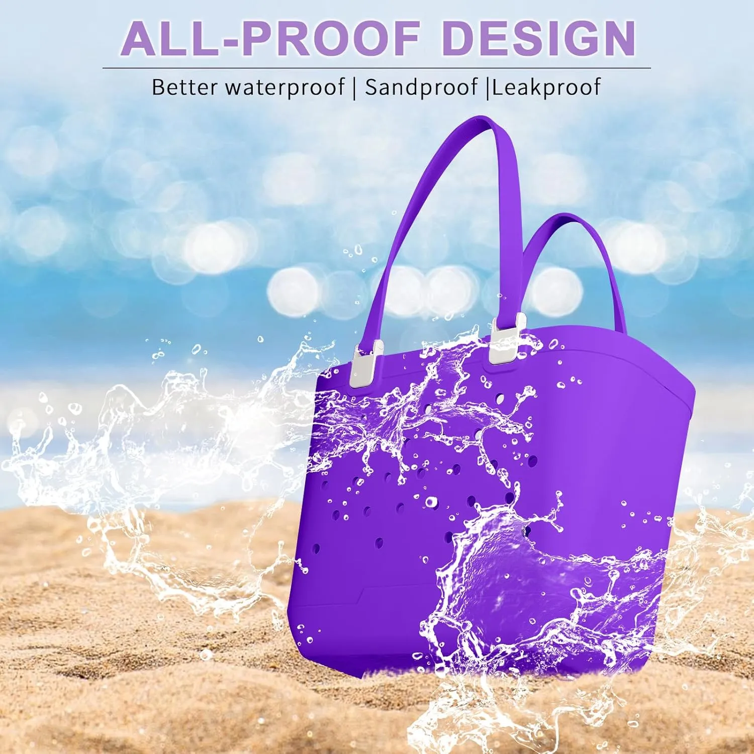 X-Large Beach Rubber Tote Bag Washable Travel Waterproof Sandproof Durable Modern Sports Handbag Groceries Pool