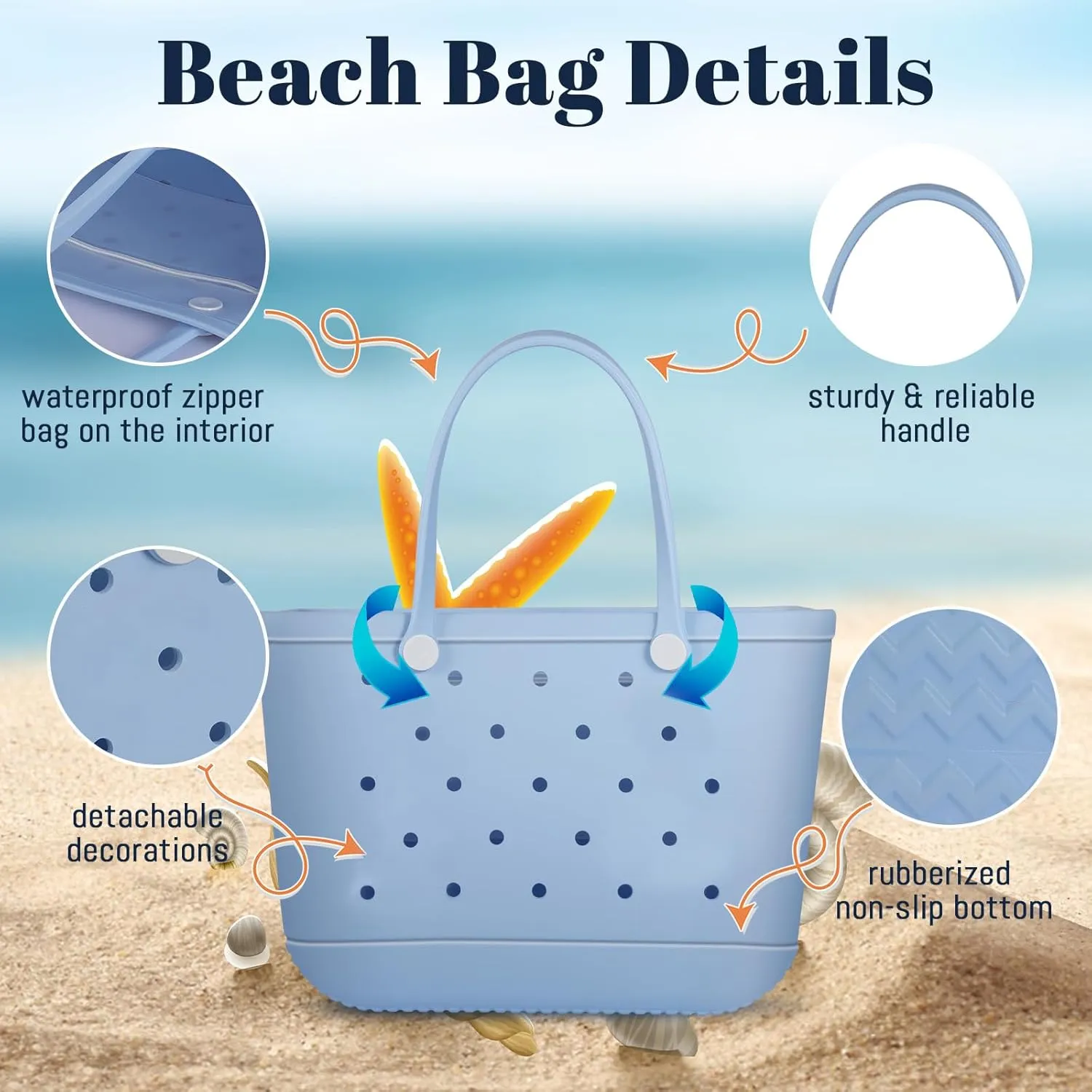 X-Large Rubber Tote Bag Waterproof Beach Washable Handbag Storage Bags Durable Modern Travel SportsTote Bag