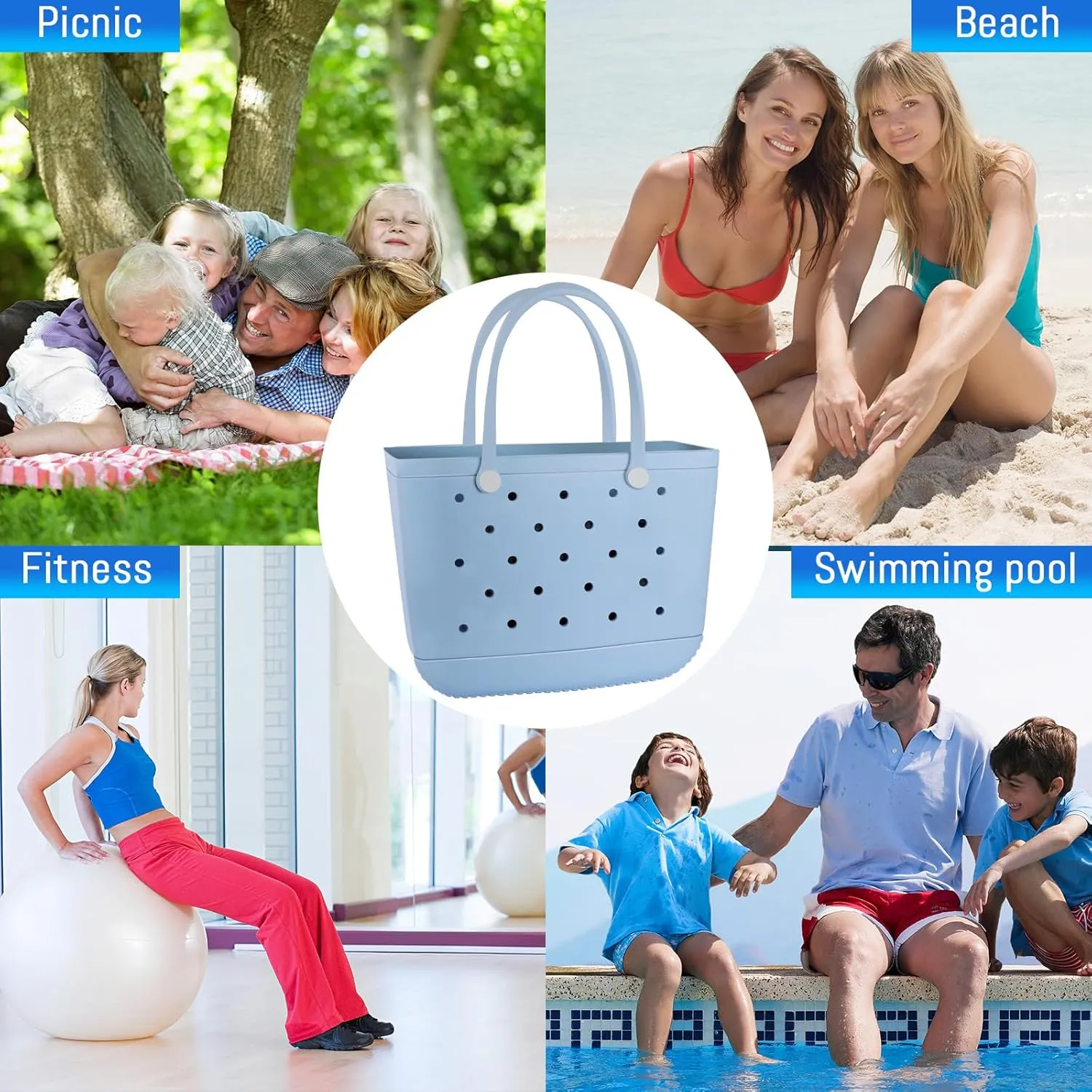 X-Large Rubber Tote Bag Waterproof Beach Washable Handbag Storage Bags Durable Modern Travel SportsTote Bag
