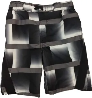 Xersion Boys Black & Gray Checker Print Swim Trunk Board Shorts