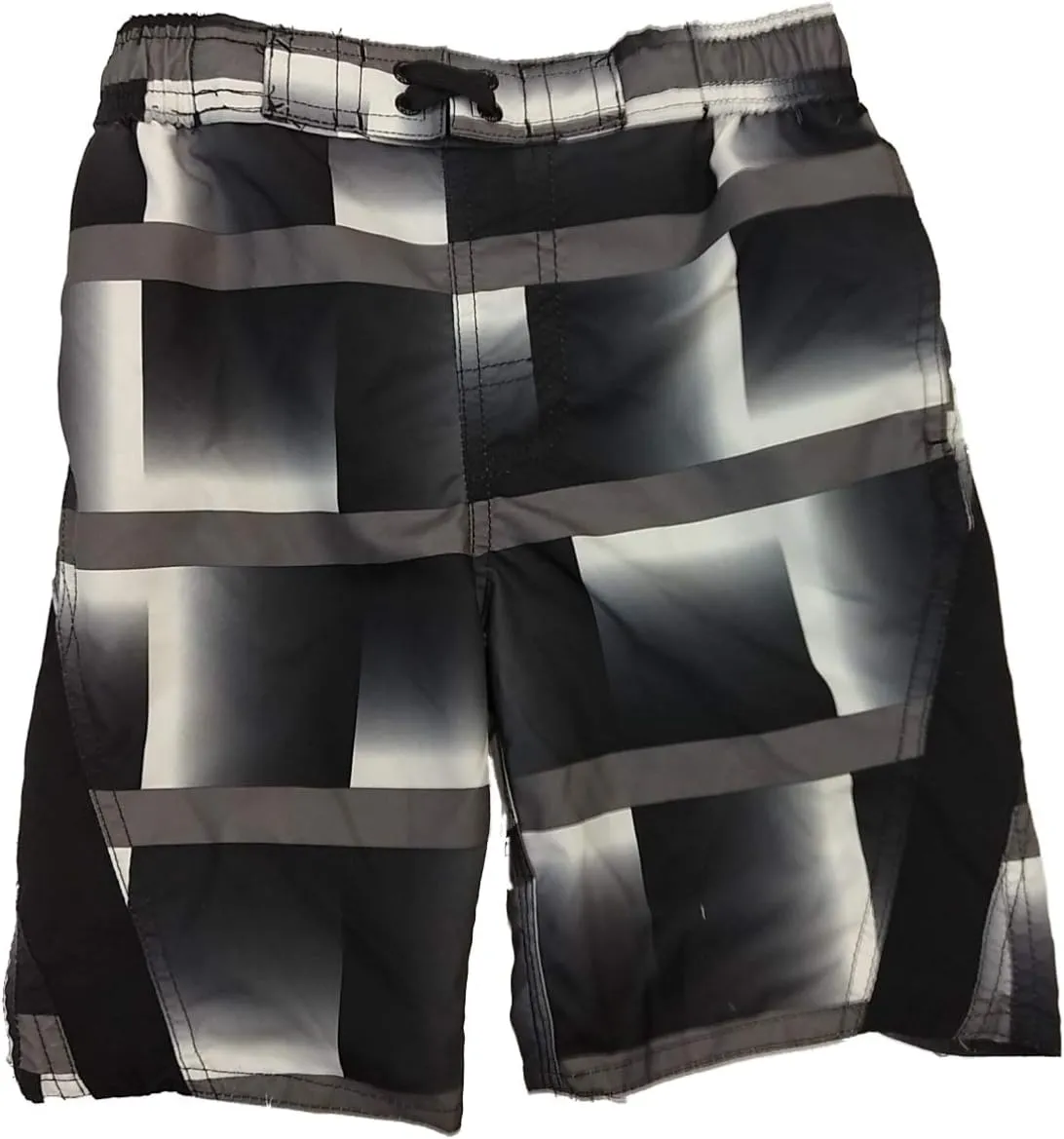 Xersion Boys Black & Gray Checker Print Swim Trunk Board Shorts