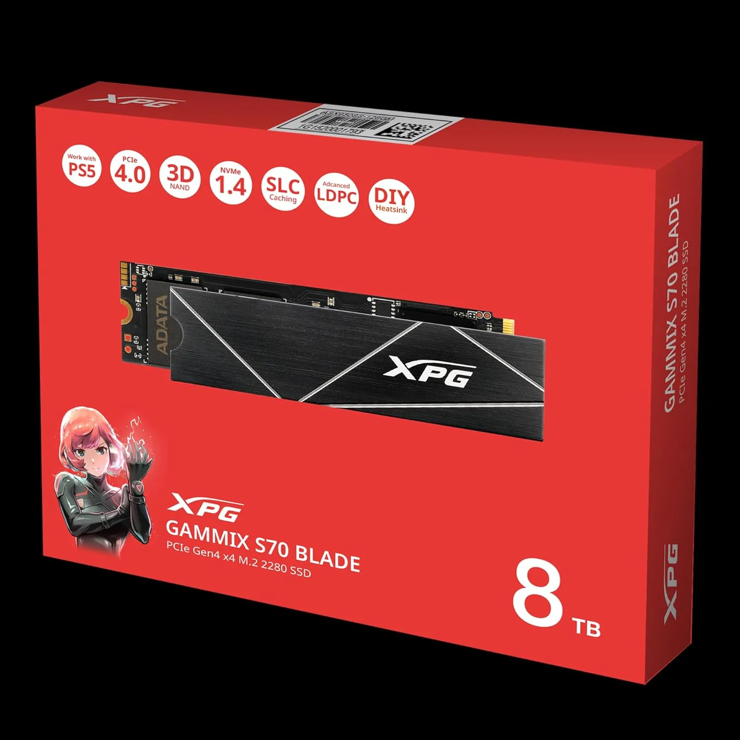 XPG ADATA 8TB GAMMIX S70 Blade - Works with PlayStation 5, PCIe Gen4 M.2 2280 Internal Gaming SSD Up to 7,400 MB/s (AGAMMIXS70B-8000G-CS)